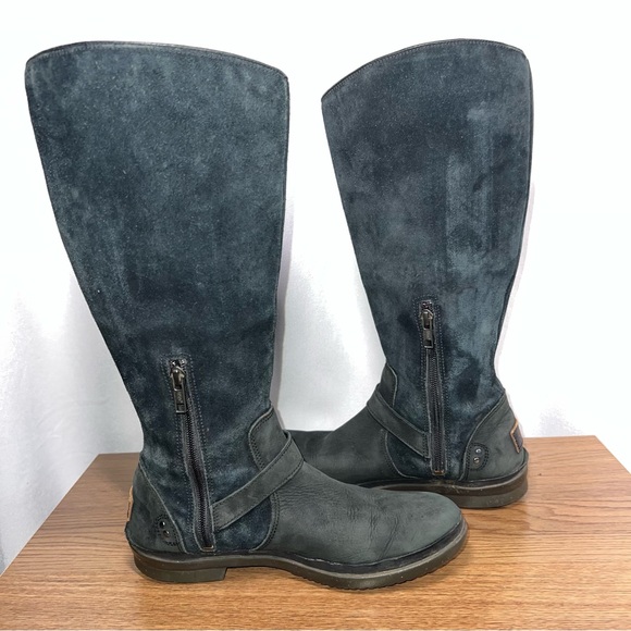 UGG Thomsen Black Suede Knee-High Boots Women’s Size 8.5 Buckle Detail - Picture 4 of 6